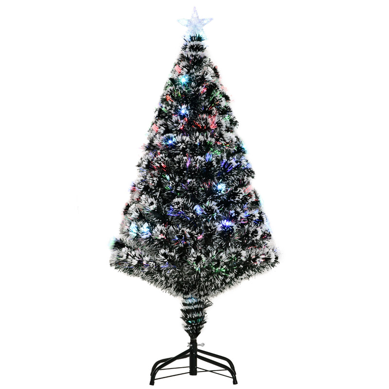 HOMCOM 4ft Artificial Prelit Christmas Tree, Snow Xmas Tree with Colourful LED Lighting Fiber Optics, Green White – view 10