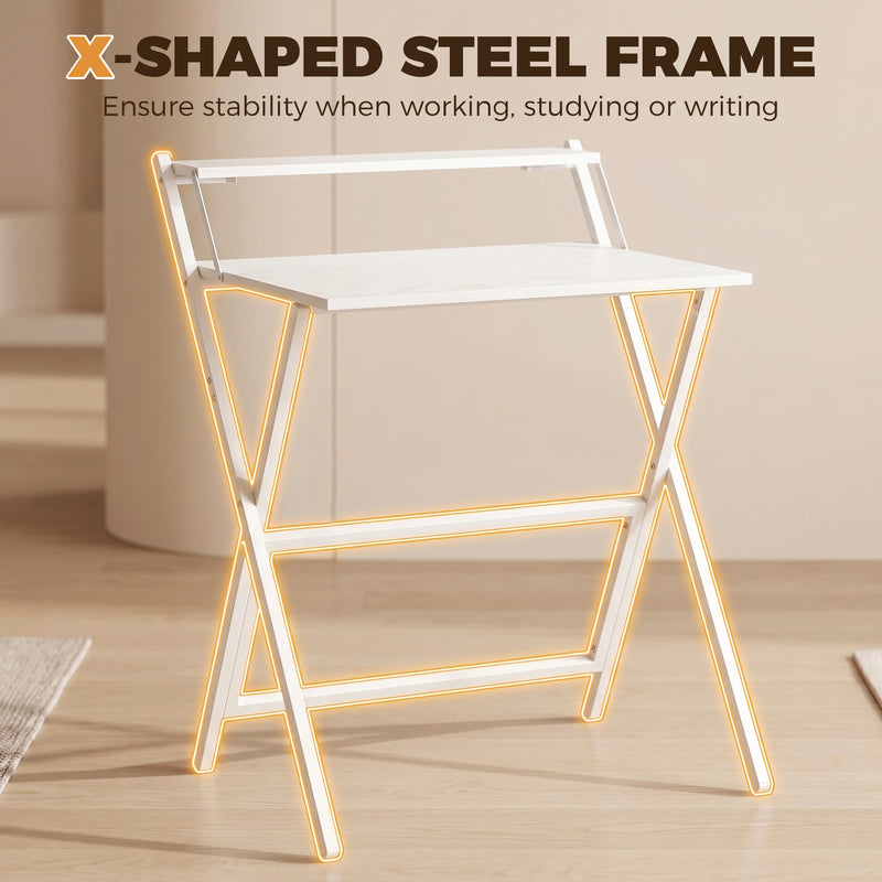 HOMCOM 70 cm Folding Computer Desk with Monitor Shelf - White – view 6