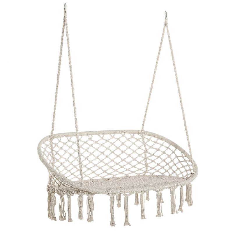 Outsunny Hanging Hammock Chair Cotton Rope Porch Swing with Metal Frame, Large Macrame Seat for Patio, Garden, Bedroom