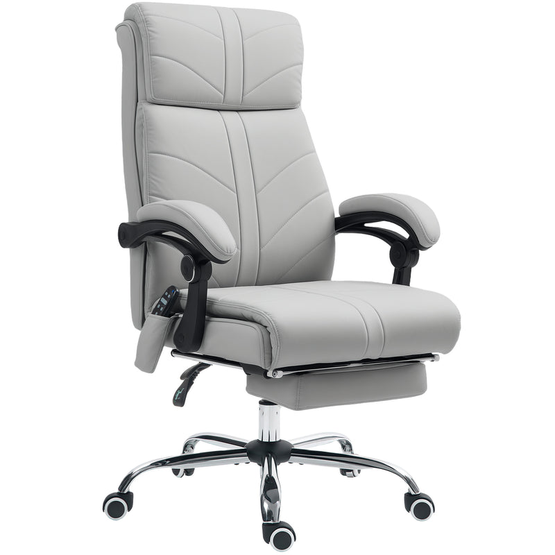 Light grey faux leather massage office chair with padded arms and footrest