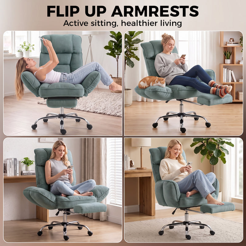 HOMCOM Executive Office Chair Height Adjustable Desk Chair Reclining Flip-up Armrest Footrest, Light Green – view 4