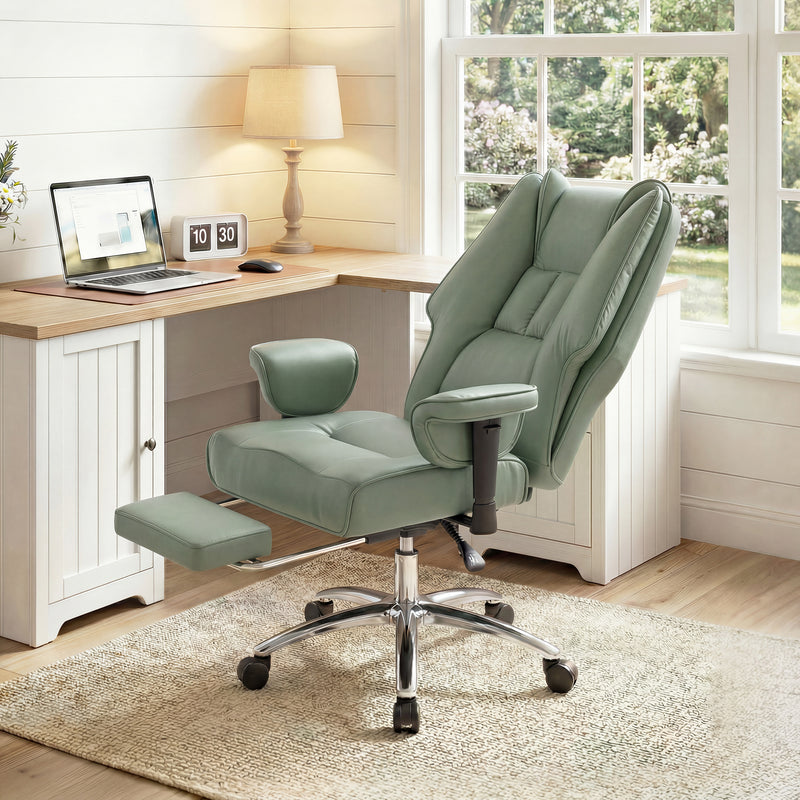 HOMCOM Executive Office Chair, Reclining Desk Chair with Footrest, Adjustable Armrests, Pet Friendly Faux Leather, Green – view 2