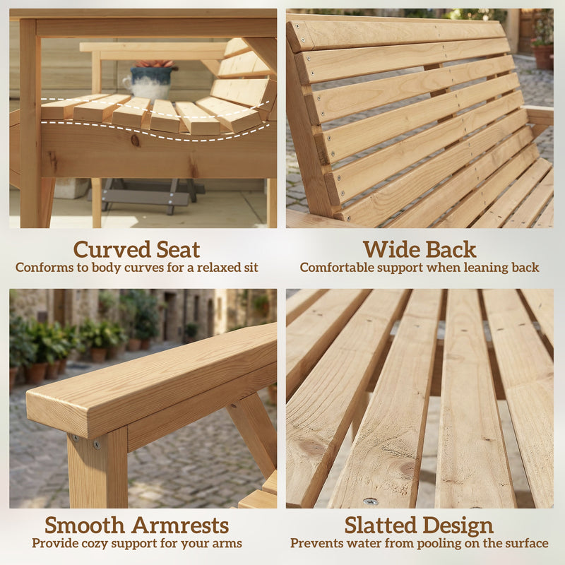 Outsunny 2 Seater Wooden Garden Bench, Slatted Patio Bench with Armrest and Backrest, Outdoor Furniture for Indoor – view 6