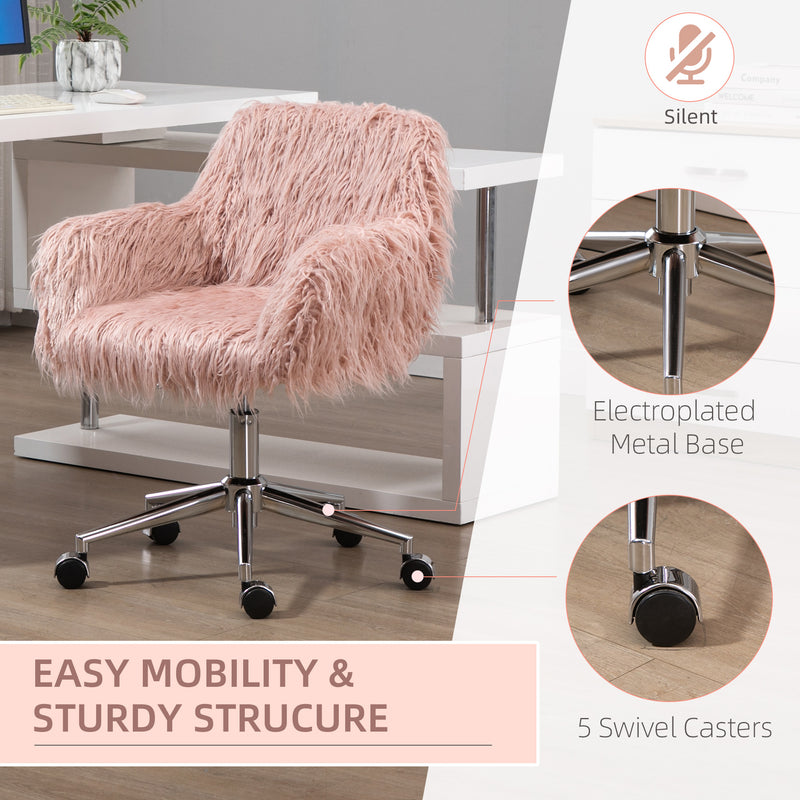 Vinsetto Faux Fur Desk Chair, Rolling Swivel Makeup Chair with Adjustable Height, Armrets for Home Office, Bedroom, Pink – view 5