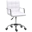 White faux leather mid-back desk chair with fixed armrests and five swivel castor wheels