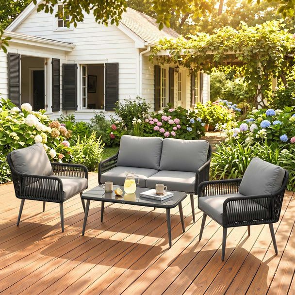 4-piece wide-seat rattan set, black – image 2