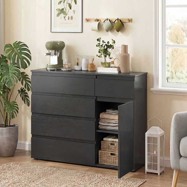 HOMCOM Modern Chest Of Drawers, 5 Drawer Dresser with Adjustable Shelf, Soft-Close Door, Black – view 2