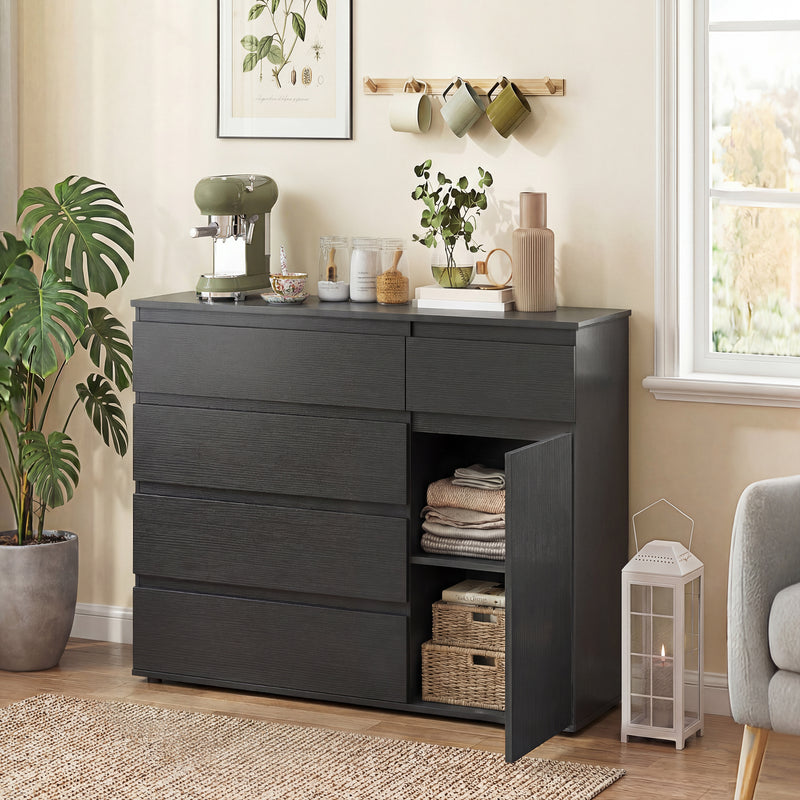 HOMCOM Modern Chest Of Drawers, 5 Drawer Dresser with Adjustable Shelf, Soft-Close Door, Black – view 2