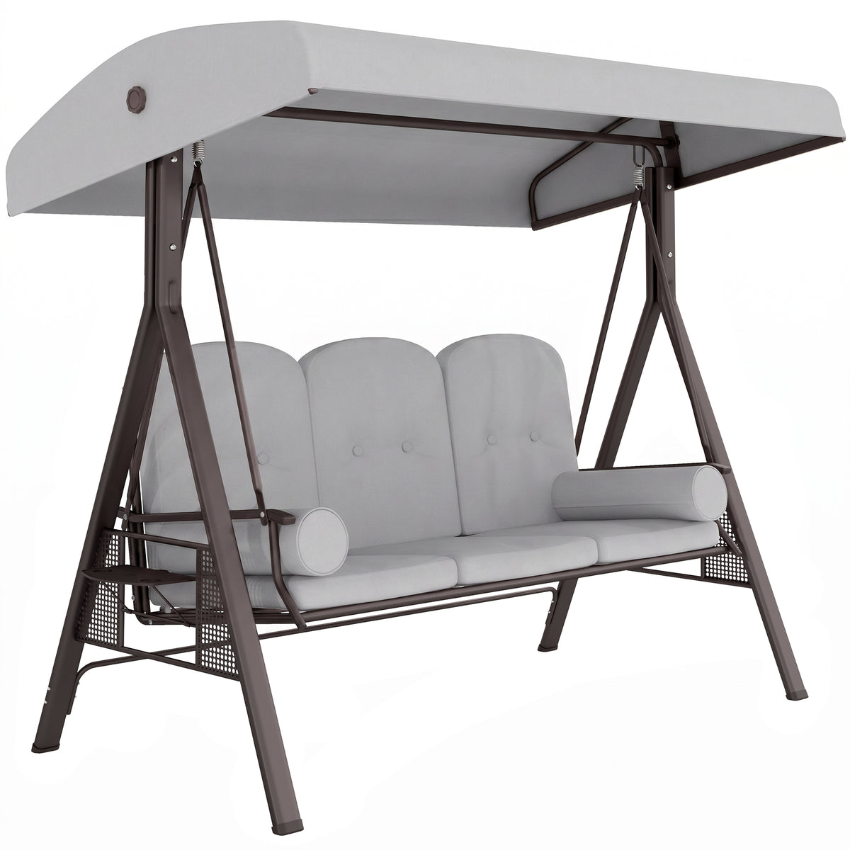 Outsunny 3 Seater Canopy Swing Chair, Outdoor Garden Swing Seat with Adjustable Canopy, Cushions and Cup Trays, Steel