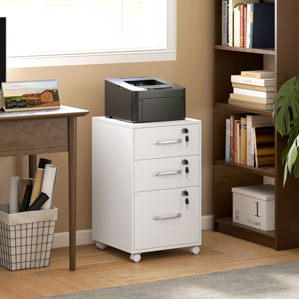HOMCOM Three Drawer Wood-Effect Filing Cabinet - White – view 2