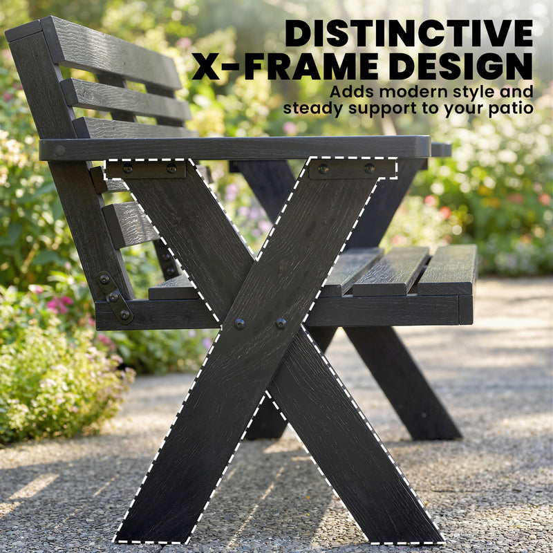 Outsunny 2 Seater Wooden Garden Bench, Slatted Patio Bench with Armrest and Backrest, Black – view 4