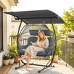 Outsunny Double Hanging Egg Chair with Canopy, Rattan Garden Egg Swing Chair with Cushion, Stand for Indoor Outdoor – view 10