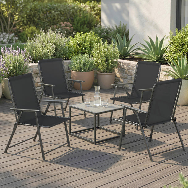 Outsunny Folding Garden Chairs Set of 4, Outdoor Dining Chairs with Wide Texteline Seat, High Back and Armrests, Black – view 2