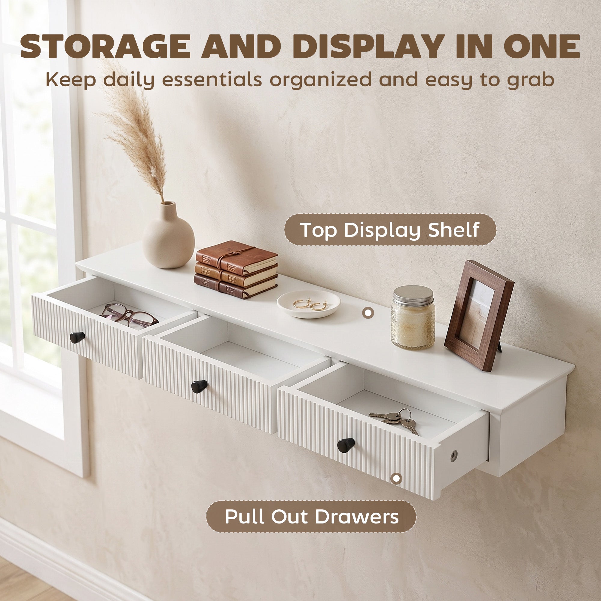 Shelf Wall-Mounted Storage Shelf Shelving Unit MDF 93 x 15 x 10 cm Entryway Kitchen Living Room, White