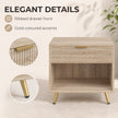 HOMCOM Bedside Table with Drawer and Open Compartment, Nightstand with Handle for Bedroom, Living Room, Natural Wood – view 4