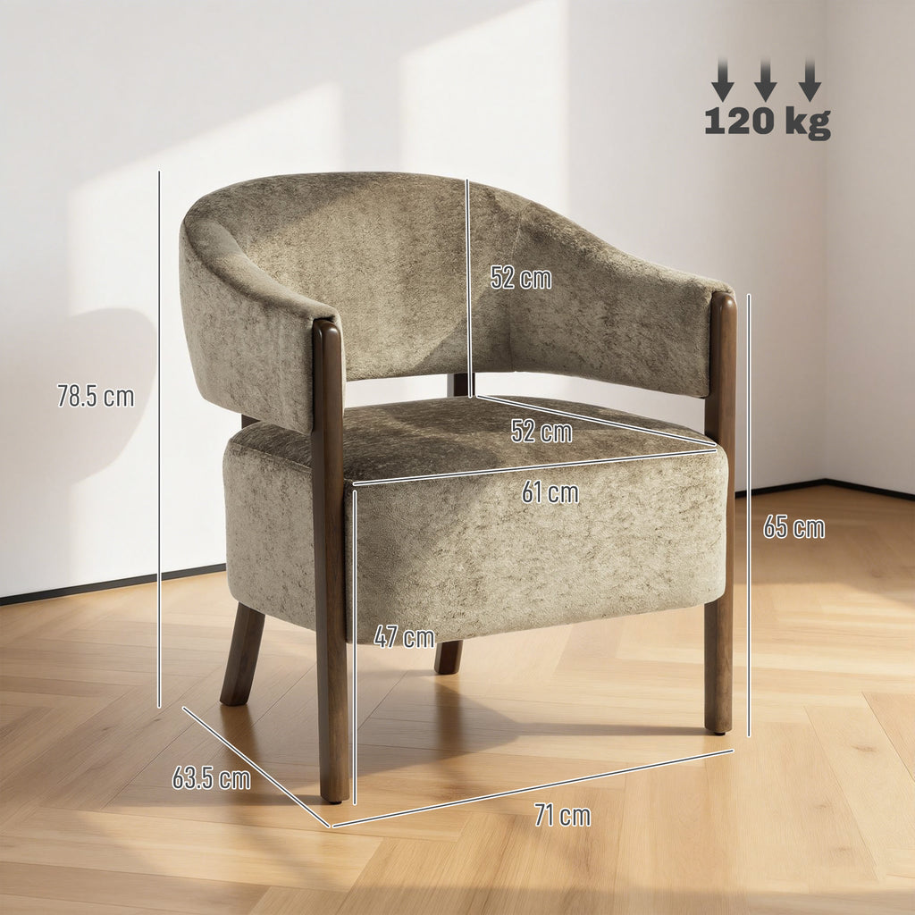 Accent Chair, Upholstered Tub Chair with Solid Wood Frame and Legs, Light Brown