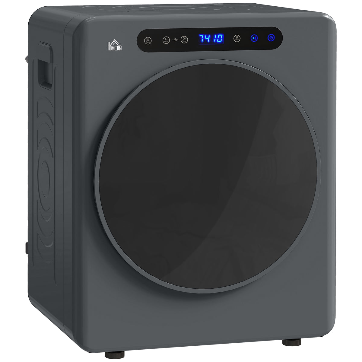 Grey 4 kg compact vented tumble dryer with touch-control display and see-through door