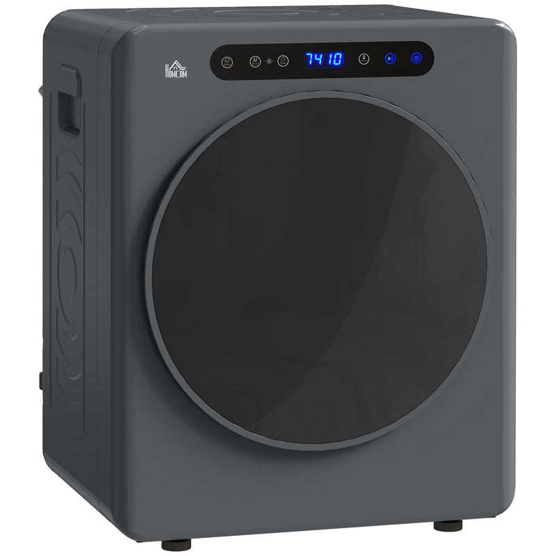 Grey 4 kg compact vented tumble dryer with touch-control display and see-through door