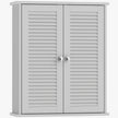White wall-mounted bathroom cabinet with louvered double doors and adjustable shelf