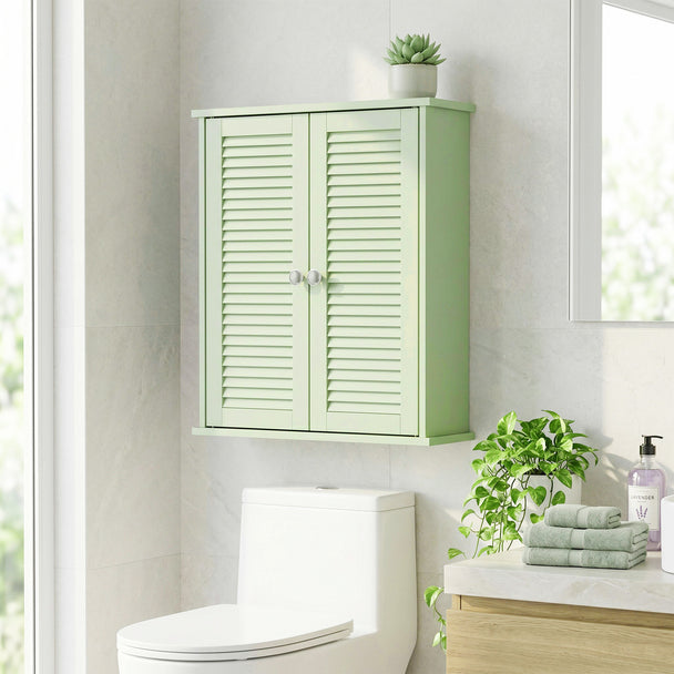 Light green louvered wall cabinet – image 2