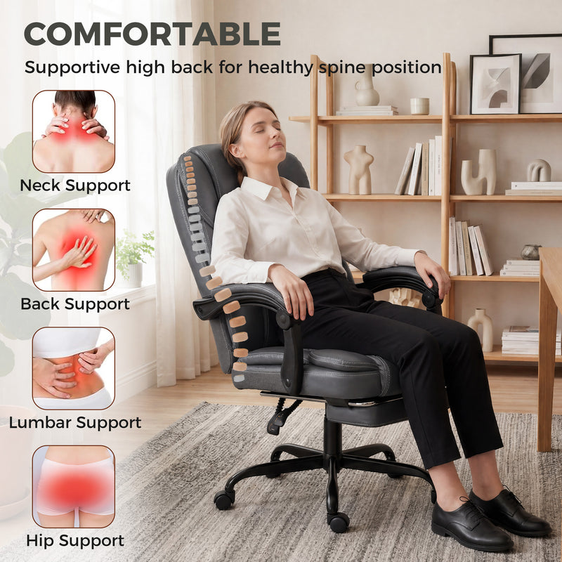 HOMCOM Executive Home Office Chair Reclining Function Footrest Computer Desk Chair High Back, Grey – view 4