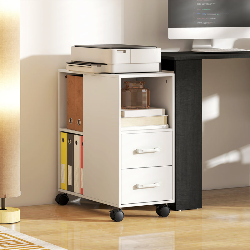 HOMCOM Narrow Mobile Printer Table with Wheels, Rolling Printer Stand with Drawers for Home Office, 30 x 60 x 65 cm – view 10