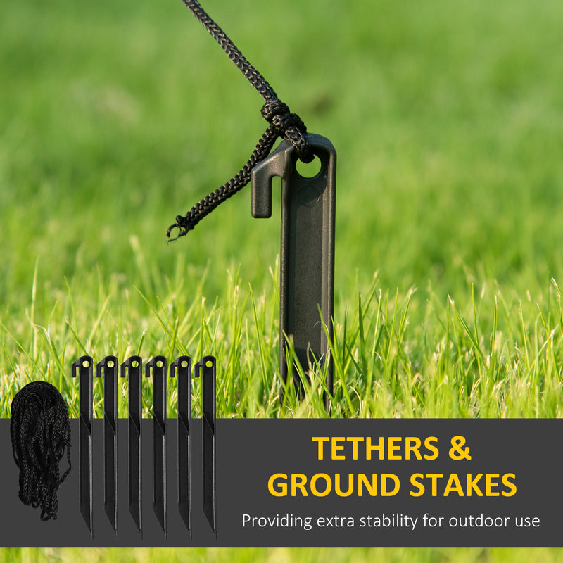 Ground stakes and tether ropes for securing the inflatable