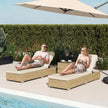 Outsunny Rattan Sun Loungers Set of 2 with Side Table, Garden Recliner Sunbeds with Adjustable Back, Cushions, Beige – view 10