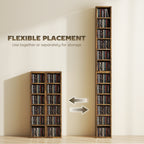 Set of 2 CD Media Display Shelf Unit Tower Rack with Adjustable Shelves, Rustic Brown