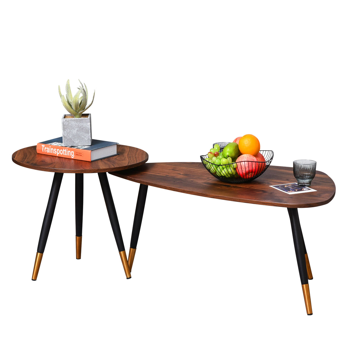 Set of 2 Scandinavian-Style Coffee Tables – Walnut