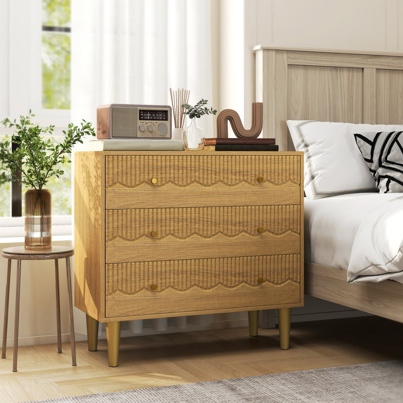 HOMCOM Dresser for Bedroom 3 Drawer Chest of Drawers with Steel Frame for Living Room in Oak – view 10