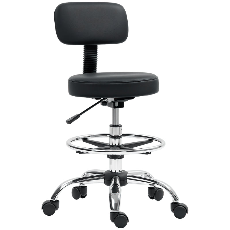 HOMCOM Drafting Chair, Office Chair with Backrest and Adjustable Footrest, Height Adjustable Stool, Leather Padded – view 10