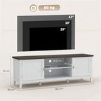 TV Unit for TVs up to 42 Inch, Farmhouse Entertainment Centre with 2 Open Shelves, 2 Cabinets and Thick Top