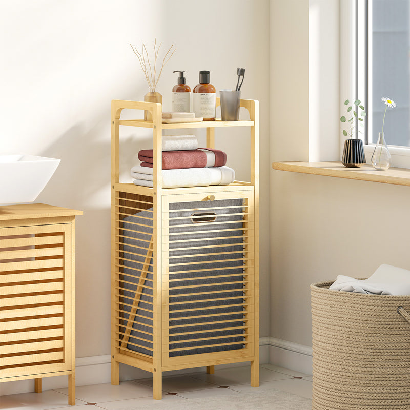 Bamboo laundry cabinet with hamper – image 8