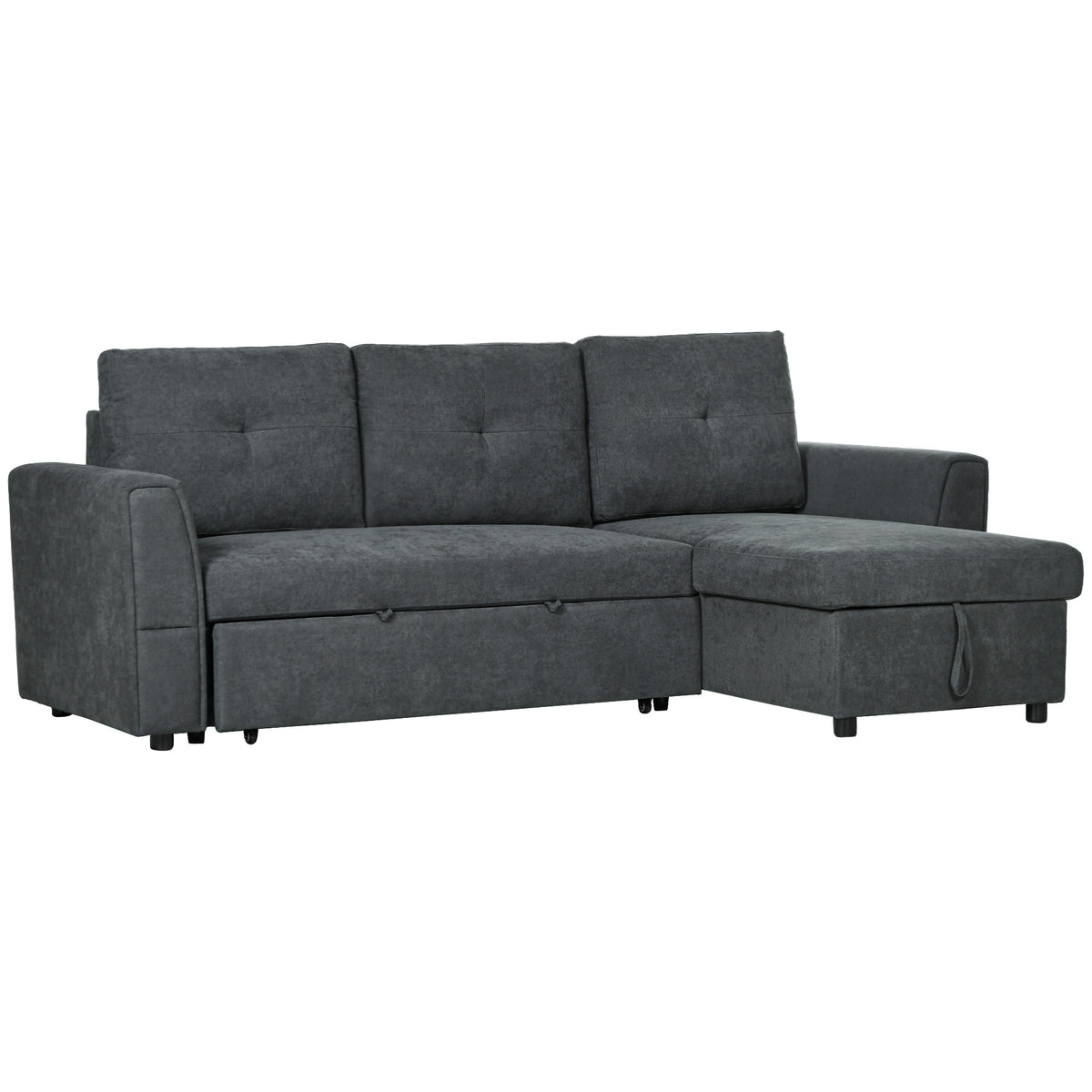 L-Shaped 3-Seater Pull-Out Sofa Bed with Storage – Dark Grey