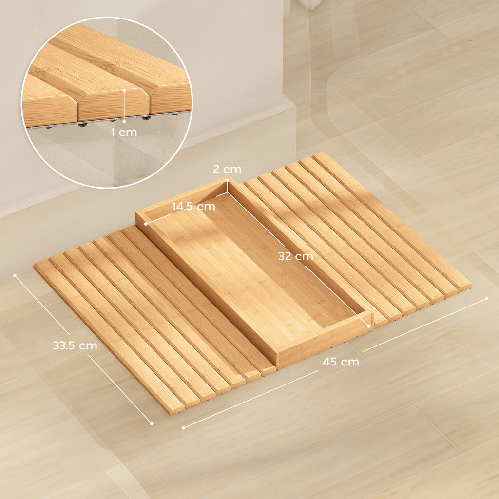 Bamboo Sofa Arm Tray, Foldable Anti-Slip Armrest Tray for Drinks and Snacks, Natural Wood Finish