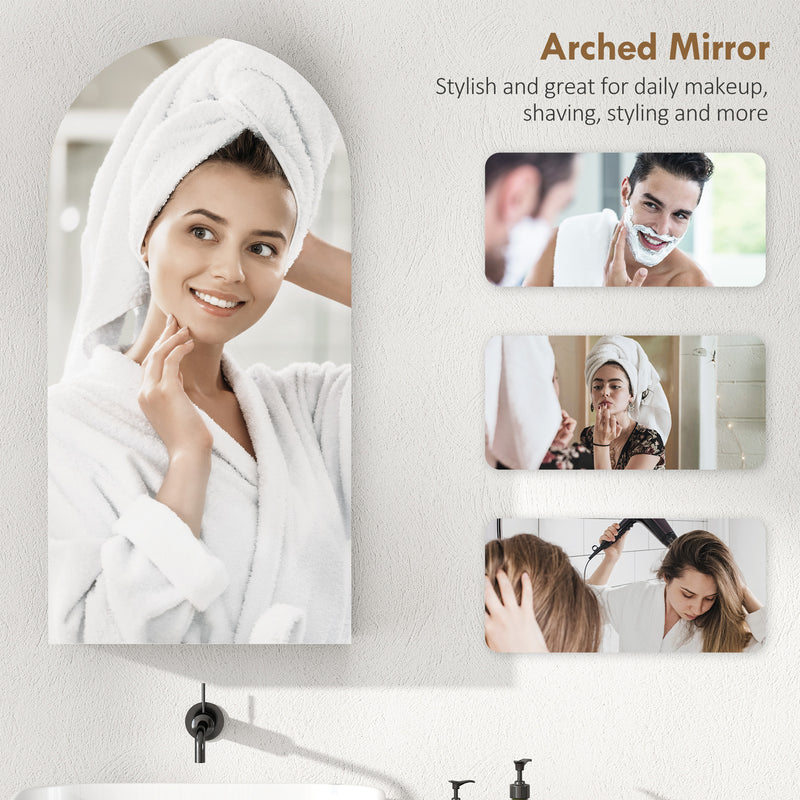 Arched mirror cabinet with glass shelves in black – image 4