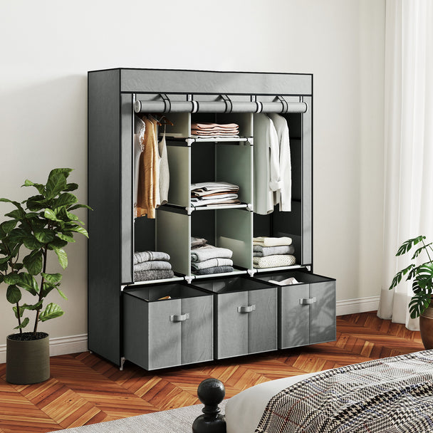 Light grey fabric wardrobe with drawers – image 2