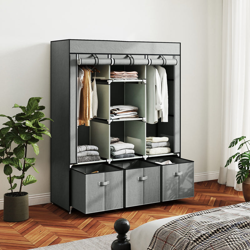 Light grey fabric wardrobe with drawers – image 2