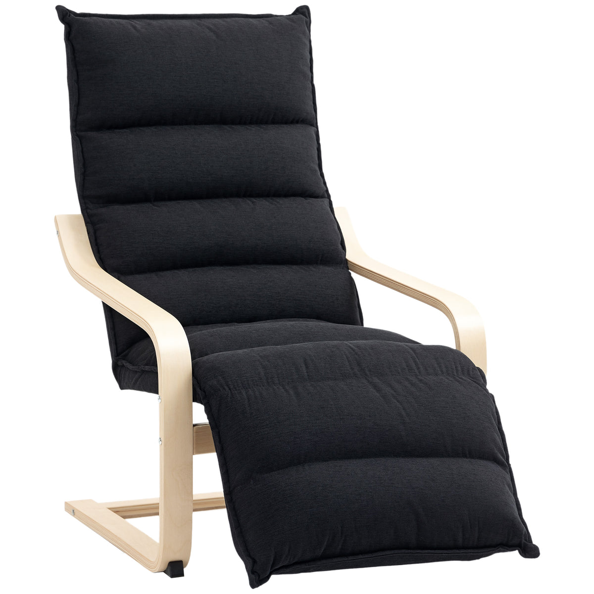 Curved Birch Wood Accent Chair with Adjustable Footrest – Black