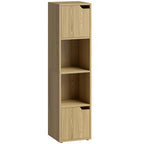 Narrow Bookcase, 4-Tier Bookshelf, Storage Cabinet with doors for Living Room, Bedroom, Oak