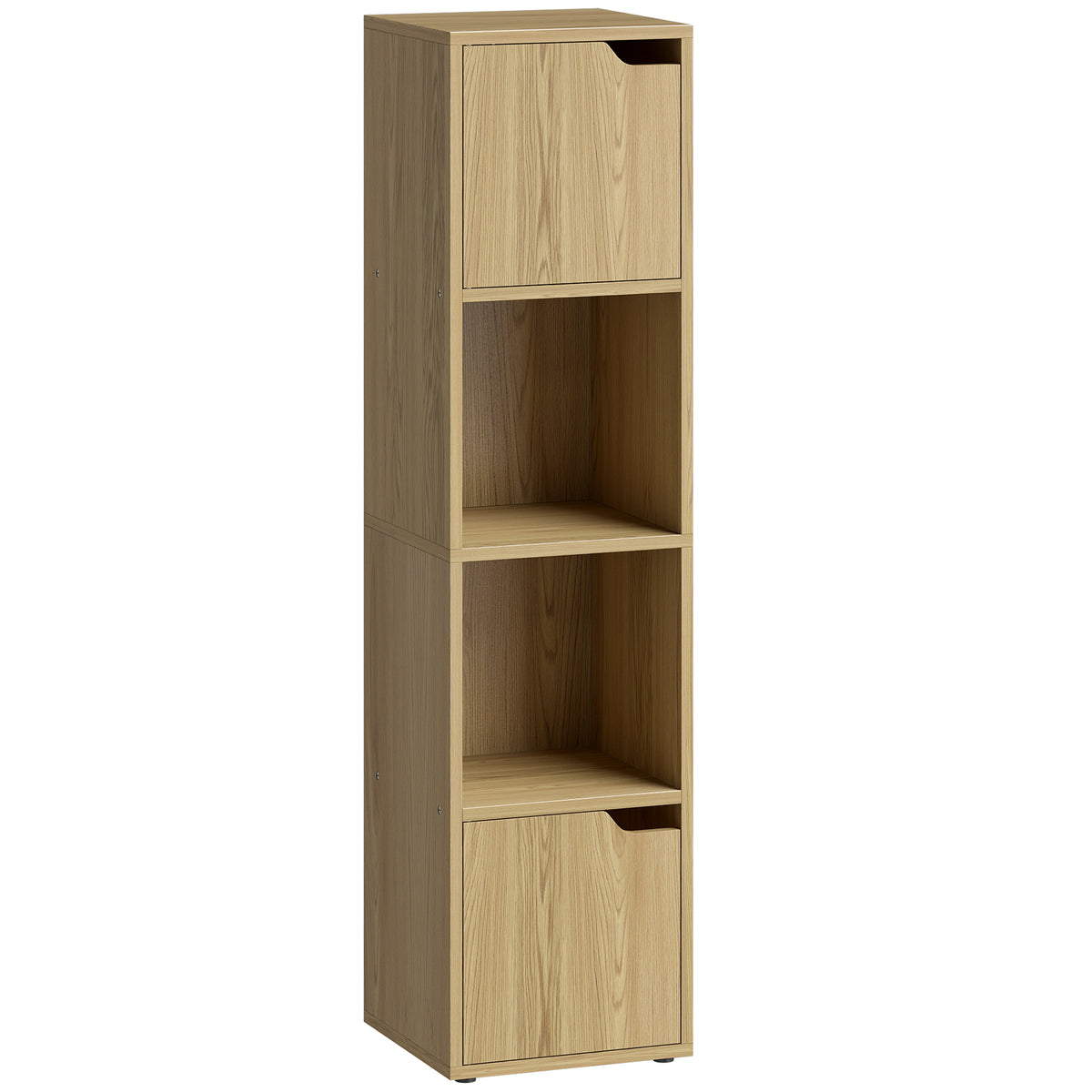 119 cm Narrow Bookcase with 2 Shelves & 2 Cabinets – Oak