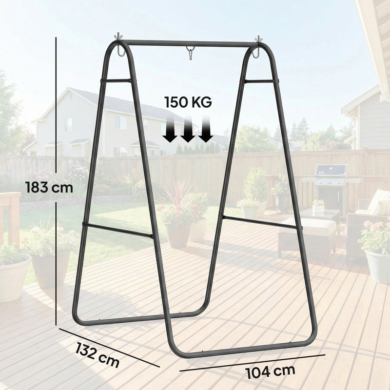 Outsunny Hammock Chair Stand Only 150KG Load Capacity for Indoor Outdoor, Black – view 3