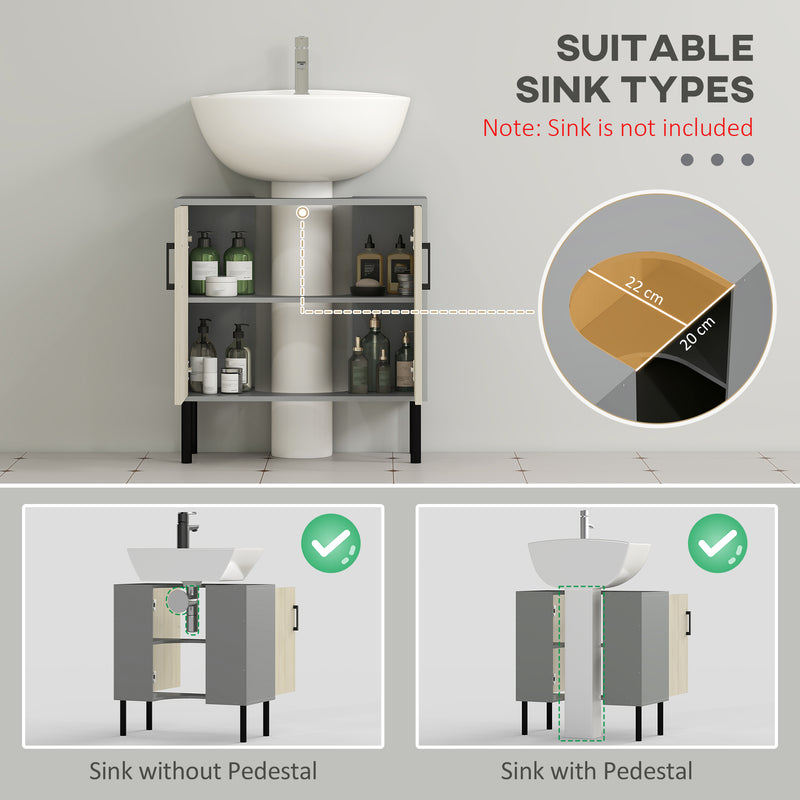 Grey and oak under sink cabinet – image 4