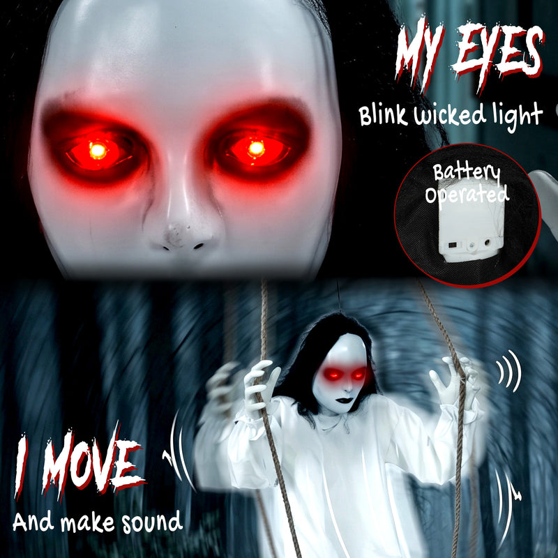 170cm Animated Hanging Swing Ghost with Glowing Eyes & Sound – image 4 of 9