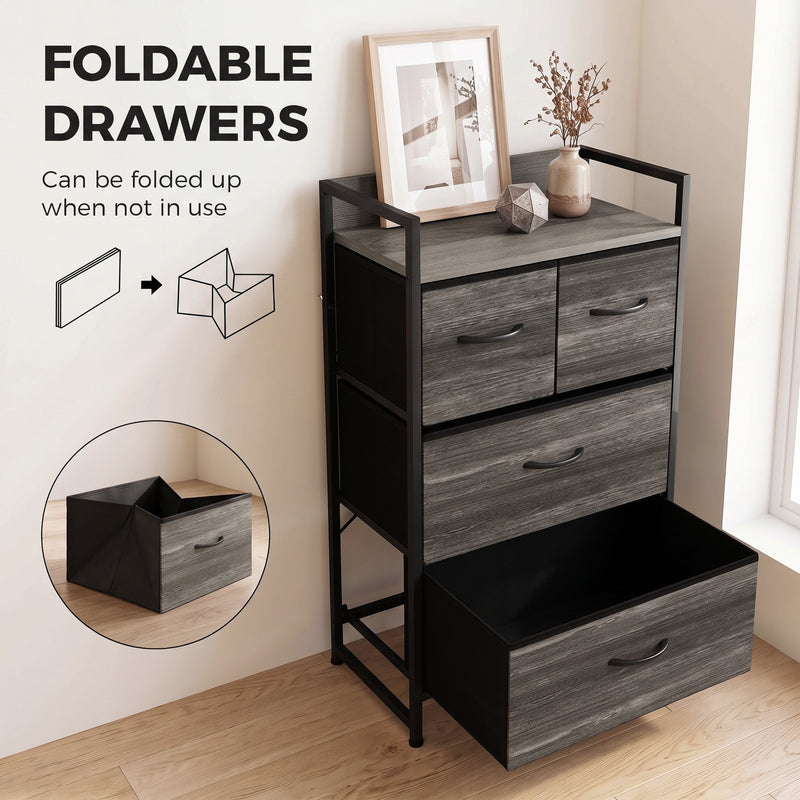 HOMCOM Rustic Chest of Four Fabric Drawers - Grey Wood Effect – view 6