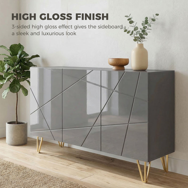 HOMCOM Modern Luxe High Gloss Sideboard, with Hairpin Legs, Grey – view 4