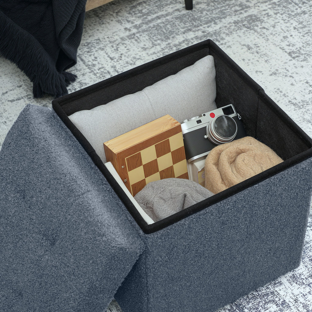 Foldable Sherpa Fleece Storage Ottoman - Blue