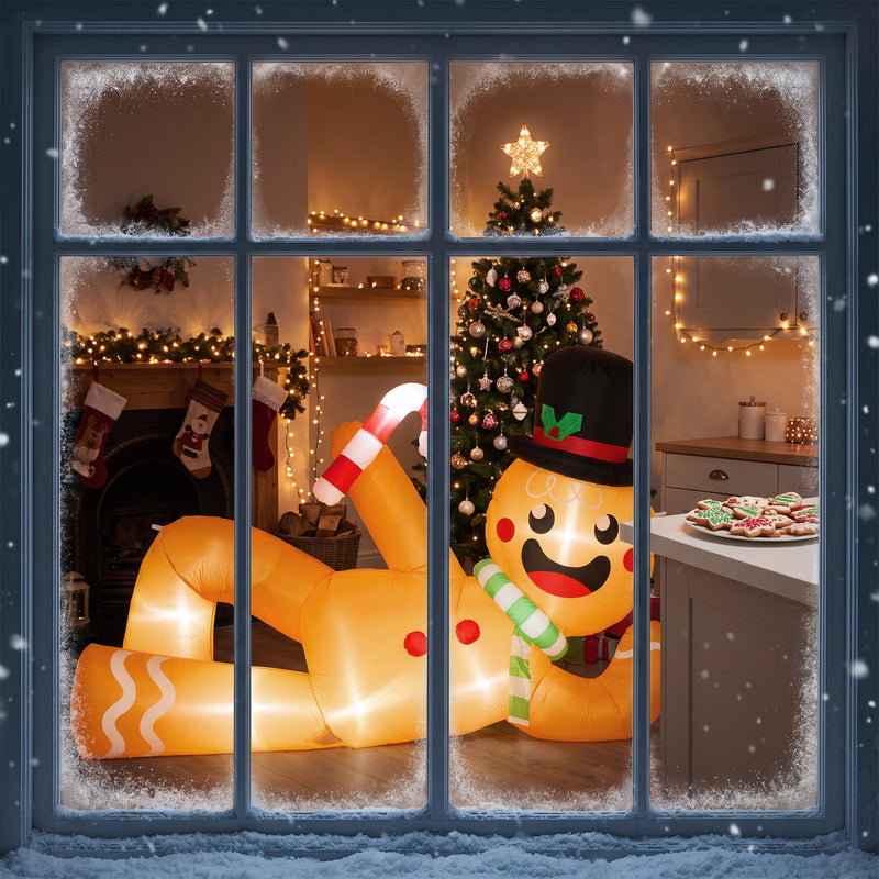 Illustrative Christmas scene with several inflatable decorations