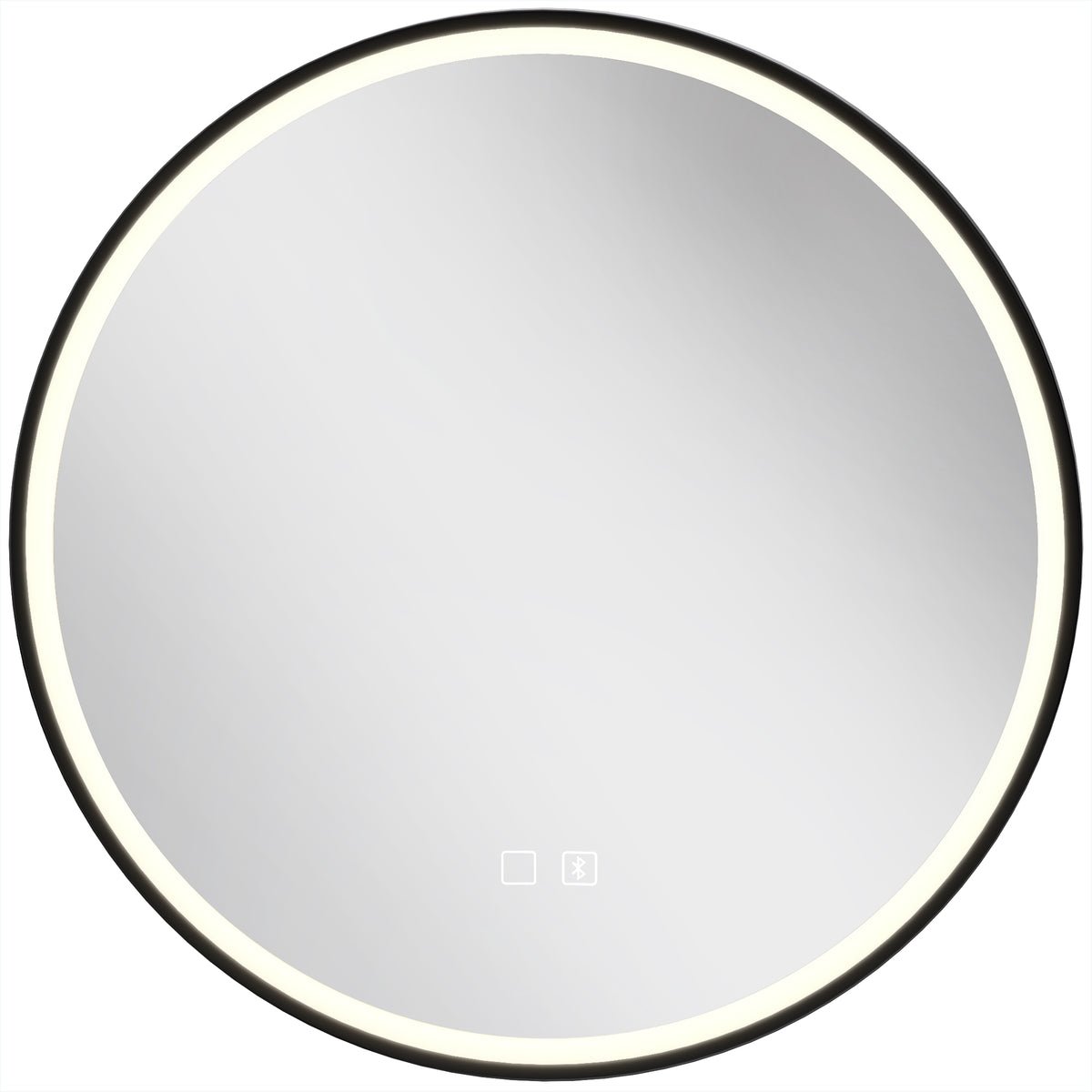 Black 60 cm round LED bathroom mirror with front and side lighting, Bluetooth speaker and anti-fog pad